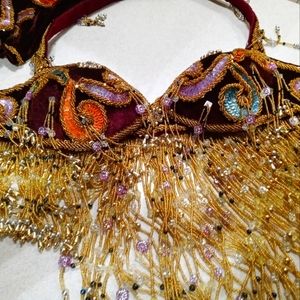 Handmade Gypsy Costume Hand sewn beaded 2 piece halter/long skirt velvet sz sm